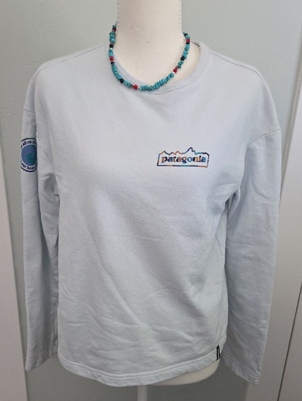 Patagonia Pale Blue Long Sleeve Logo Shirt Womens Medium